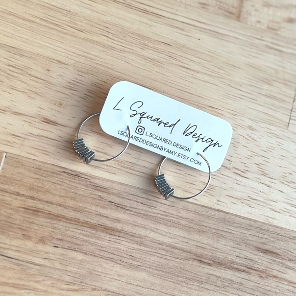 Hematite Hoop Earrings, Silver Hoop Earrings, Handmade - Picture 1 of 3